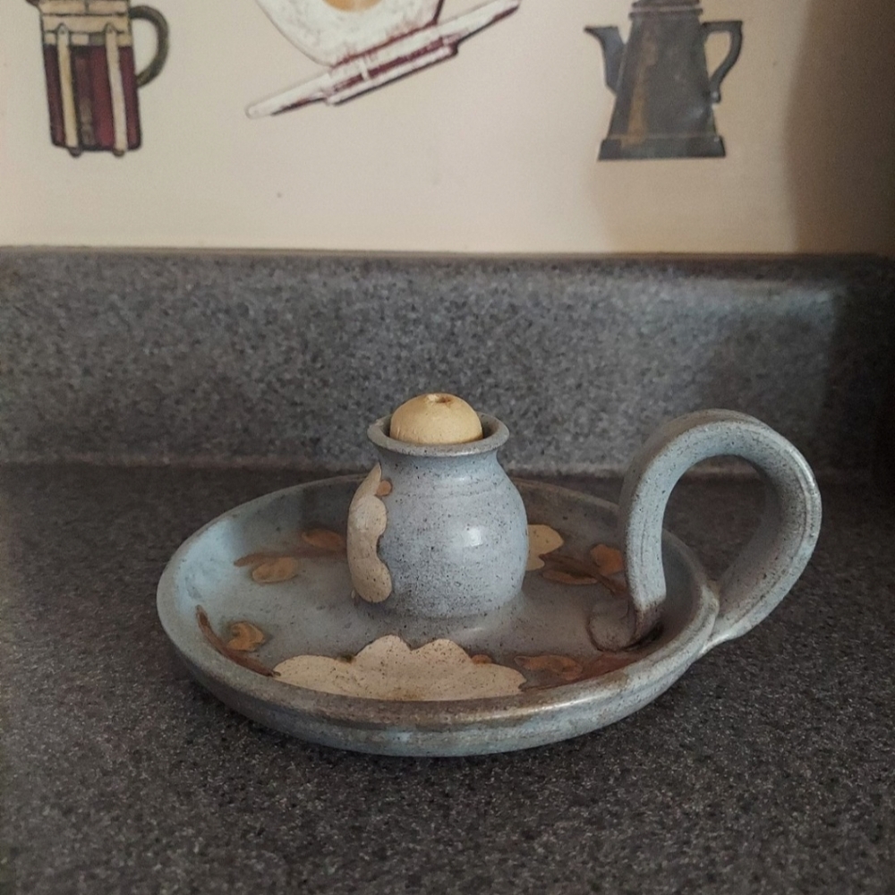 Judy Jones Dogwood & Chickadee Hand Crafted Chamberstick Candleholder